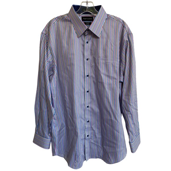 Paul Fredrick‎ Rainbow Stripe Non-Iron Cotton 17.5X34 Slim Fit Dress Shirt - Picture 1 of 12
